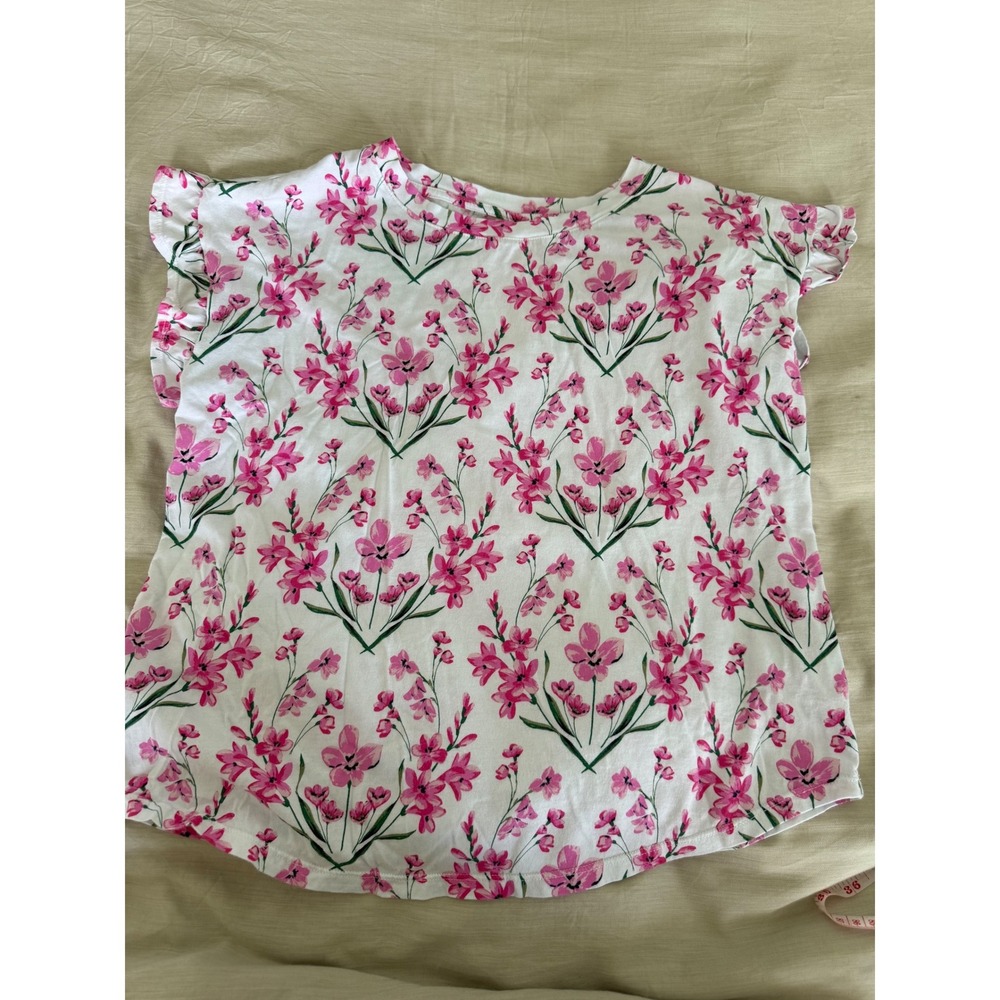 Crown & Ivy Floral Print Top‎ Pink Green White Ruffle Sleeve Womens Medium